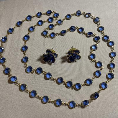 Blue Swarovski Beveled Earrings and Necklace