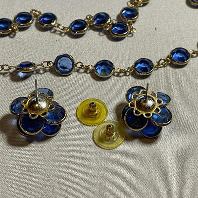 Blue Swarovski Beveled Earrings and Necklace