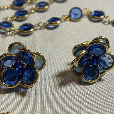 Blue Swarovski Beveled Earrings and Necklace