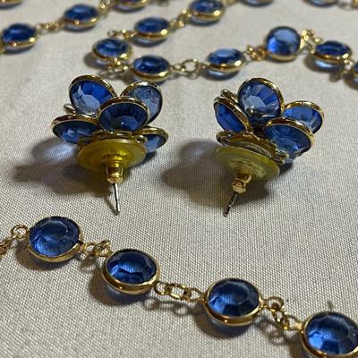Blue Swarovski Beveled Earrings and Necklace