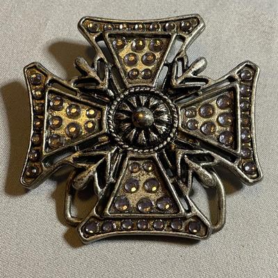 Pewter and Rhinestone Cross Belt Buckle