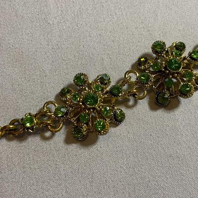 Green Rhinestone Floral Panel Bracelet