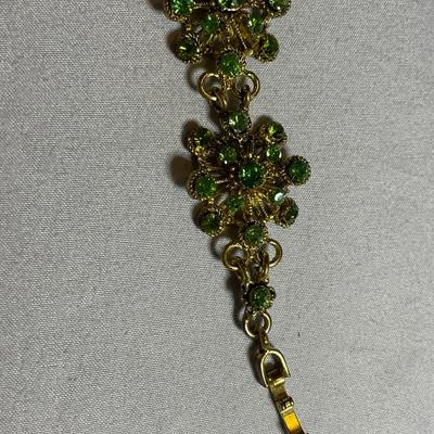 Green Rhinestone Floral Panel Bracelet