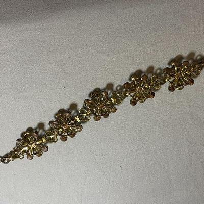 Green Rhinestone Floral Panel Bracelet