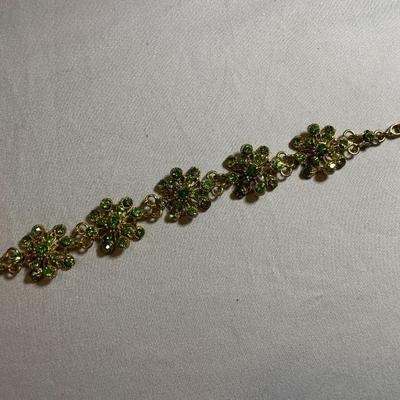 Green Rhinestone Floral Panel Bracelet