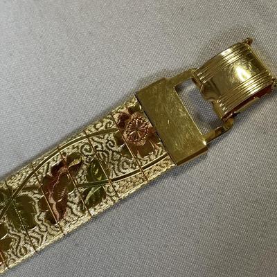 Vintage Gold Tone Mesh Floral Panel Bracelet