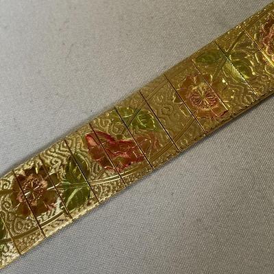 Vintage Gold Tone Mesh Floral Panel Bracelet