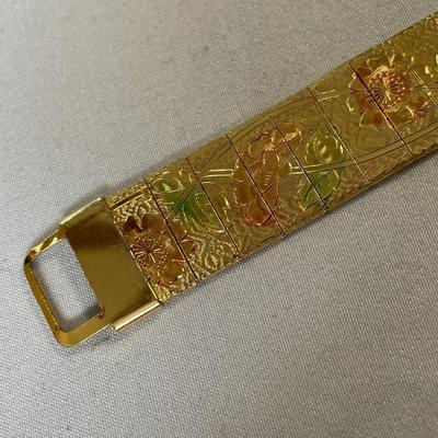 Vintage Gold Tone Mesh Floral Panel Bracelet