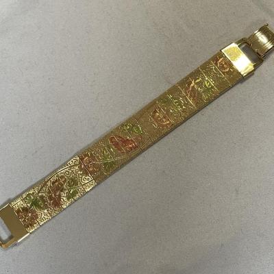 Vintage Gold Tone Mesh Floral Panel Bracelet