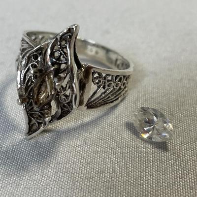 Sterling Silver Ring with Rhinestone