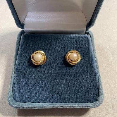 14K Gold and Pearl Love Knot Earrings