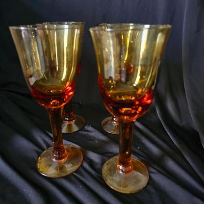 Set Of Four Amber Goblets