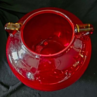 Hand blown Glass Ruby Red Rose Bowl, heavy large centerpiece