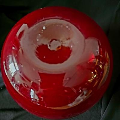 Hand blown Glass Ruby Red Rose Bowl, heavy large centerpiece