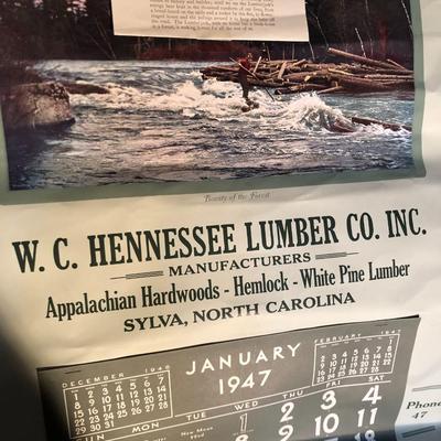 Vintage 1947 W.C. Hennessee Lumber Co Inc Wall Calendar (ALL TWELVE MONTHS