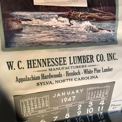 Vintage 1947 W.C. Hennessee Lumber Co Inc Wall Calendar (ALL TWELVE MONTHS