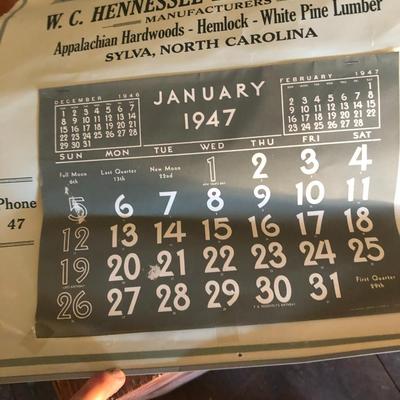 Vintage 1947 W.C. Hennessee Lumber Co Inc Wall Calendar (ALL TWELVE MONTHS
