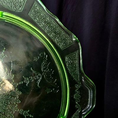 Uranium Glass Cake serving Plate with beautiful detail and glow