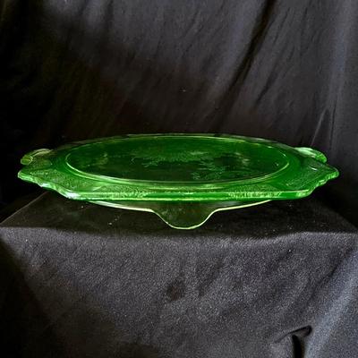 Uranium Glass Cake serving Plate with beautiful detail and glow
