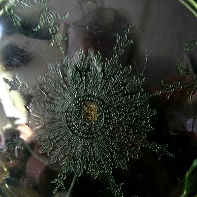 Uranium Glass Cake serving Plate with beautiful detail and glow
