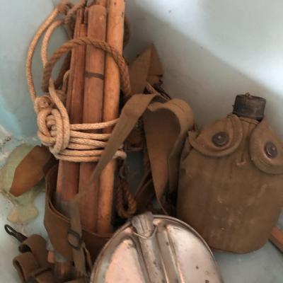 Vintage Army WW11 Memorabilia; Bed Matt, Sleeping Bag, Canteen, Etc.