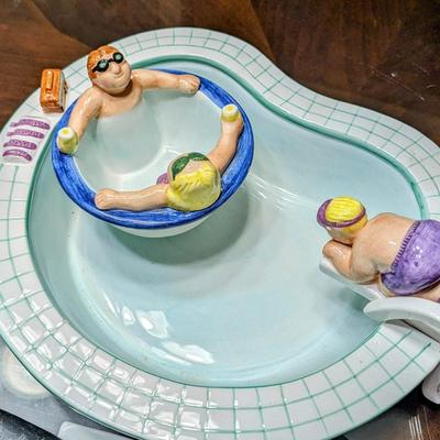 1995 Vintage Lotus Chip (swimming pool) and Dip (hot tub) Ceramic Set