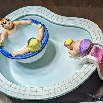 1995 Vintage Lotus Chip (swimming pool) and Dip (hot tub) Ceramic Set