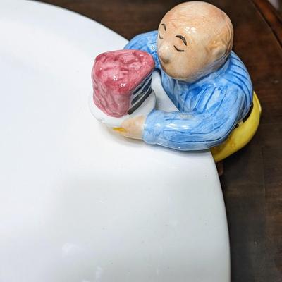 Vintage 1997 Lotus "chubbies, let's eat cake" ceramic footed cake platter