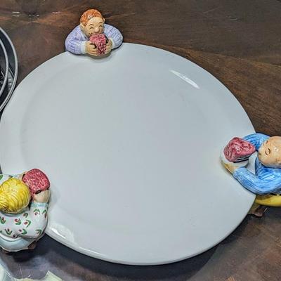Vintage 1997 Lotus "chubbies, let's eat cake" ceramic footed cake platter