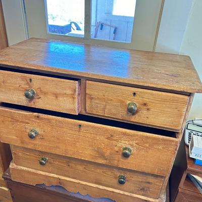 ANTIQUE PINE VICTORIAN TWO OVER THREE CHEST OF DRAWERS, C 1860