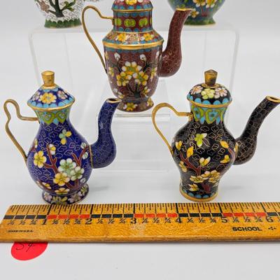 Set of Five Miniature Cloisonne Teapots