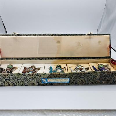 Set of Five Miniature Cloisonne Teapots