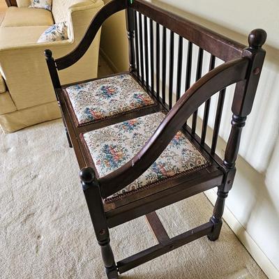 Spnidle Back Bench with Needlepoint Seats