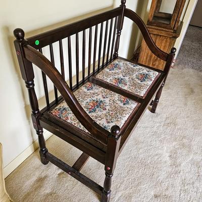 Spnidle Back Bench with Needlepoint Seats