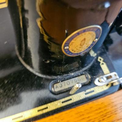 Vintage Singer Sewing Machine with Cabinet and Stool