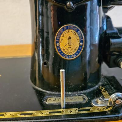 Vintage Singer Sewing Machine with Cabinet and Stool