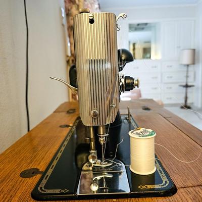Vintage Singer Sewing Machine with Cabinet and Stool