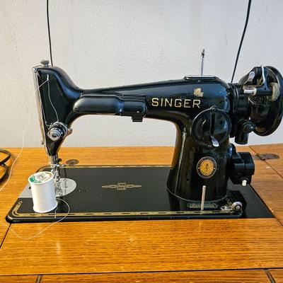 Vintage Singer Sewing Machine with Cabinet and Stool