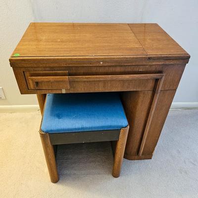 Vintage Singer Sewing Machine with Cabinet and Stool