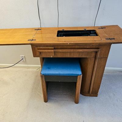 Vintage Singer Sewing Machine with Cabinet and Stool