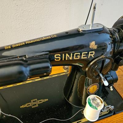 Vintage Singer Sewing Machine with Cabinet and Stool