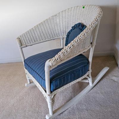 White Wicker Barrel Back Rocker