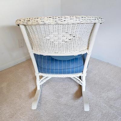 White Wicker Barrel Back Rocker