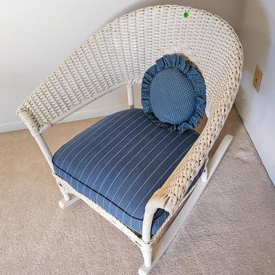 White Wicker Barrel Back Rocker