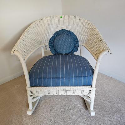 White Wicker Barrel Back Rocker