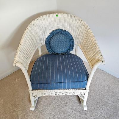 White Wicker Barrel Back Rocker