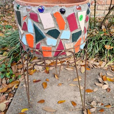 Mosaic Terracotta Pot on Stand