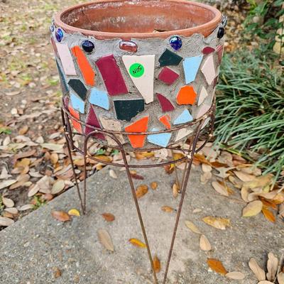 Mosaic Terracotta Pot on Stand
