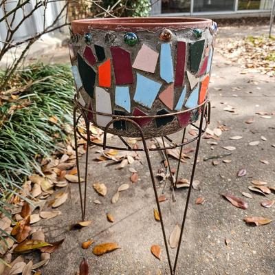 Mosaic Terracotta Pot on Stand
