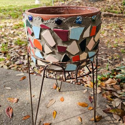 Mosaic Terracotta Pot on Stand